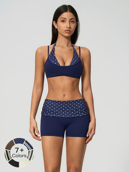 Polka Dot Yoga Set, Halter Neck Strappy Fake Two-Piece Sports Quick-Dry Running Fitness Set - image 13
