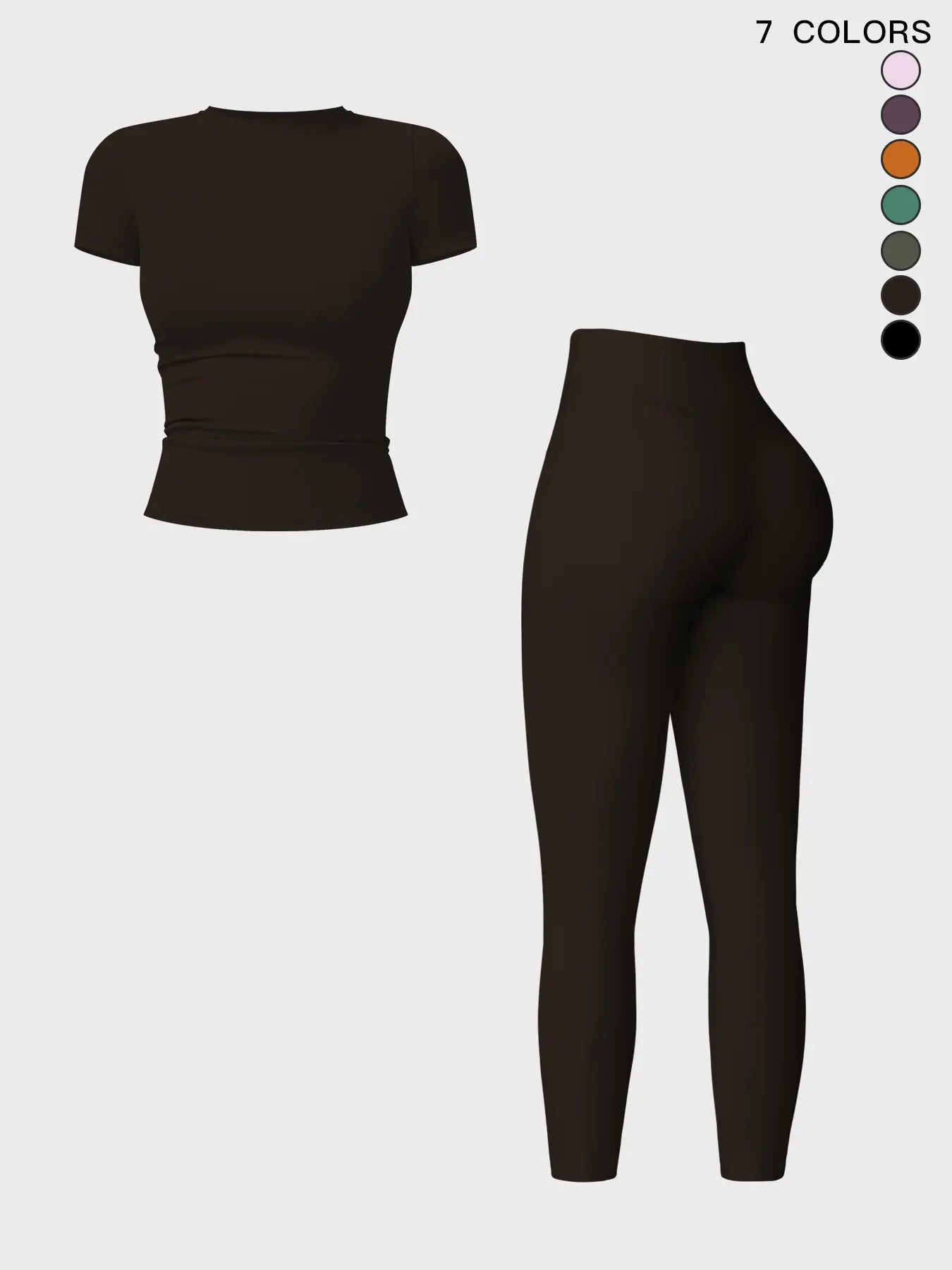 Women's Plain Round Neck Crop Tee & High Waist Leggings Tracksuit Set, Activewear Set - image 5