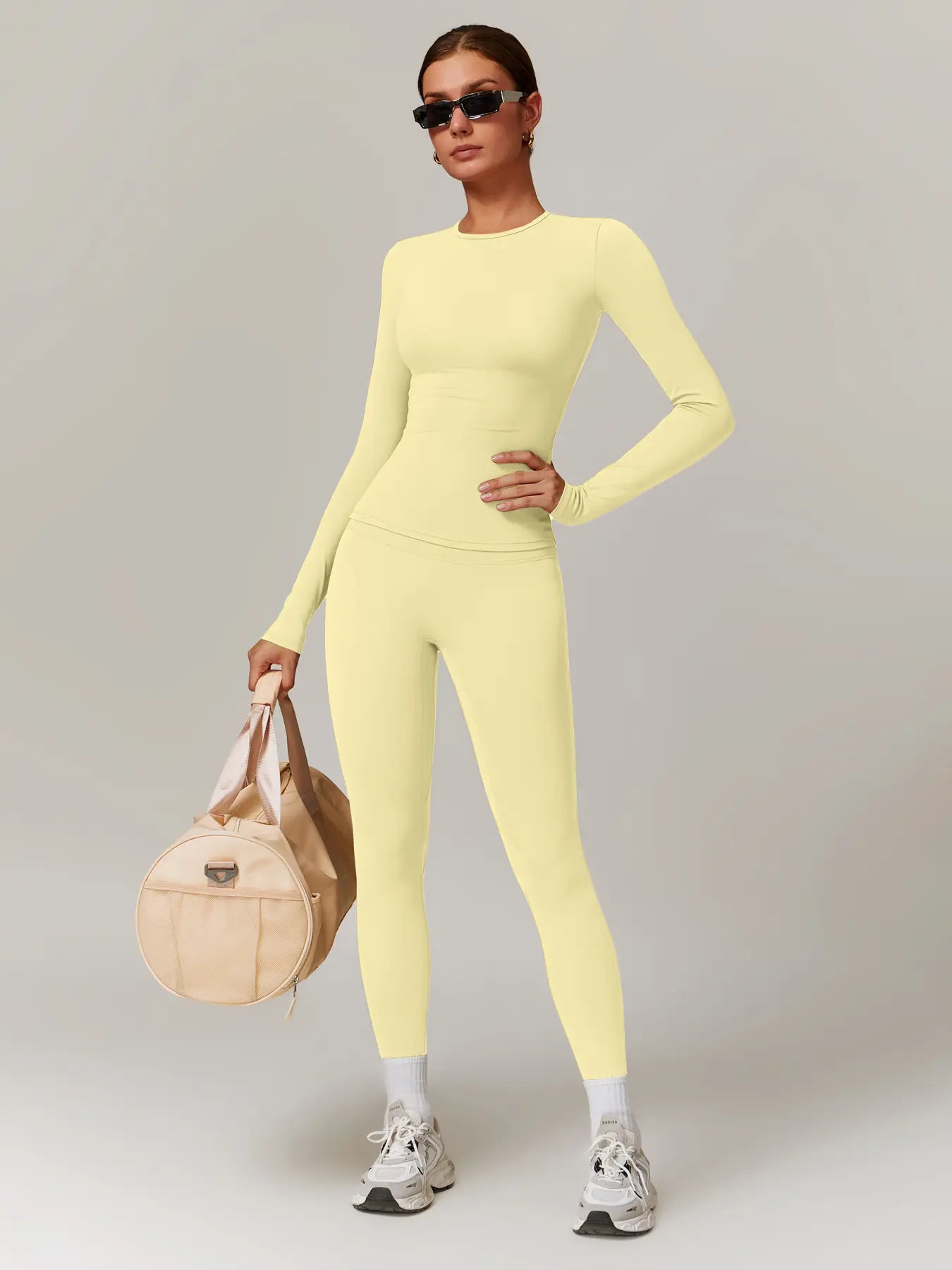 Women’s Quick Dry Long Sleeve & High Waist Leggings Sets for Fitness