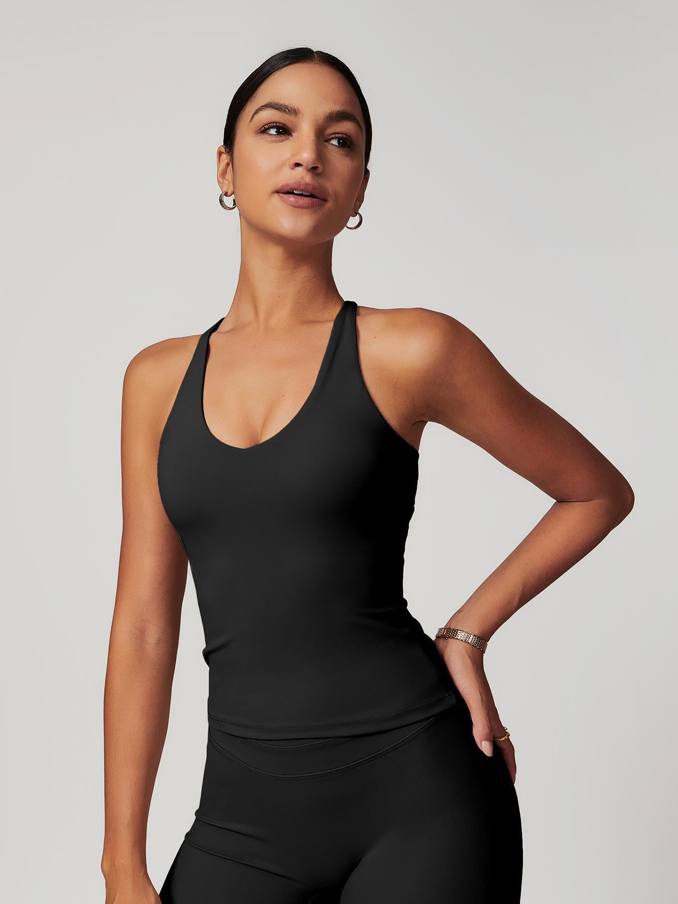 Women's Solid Color Criss Cross Back Sports Bra, Workout Bra - image 15