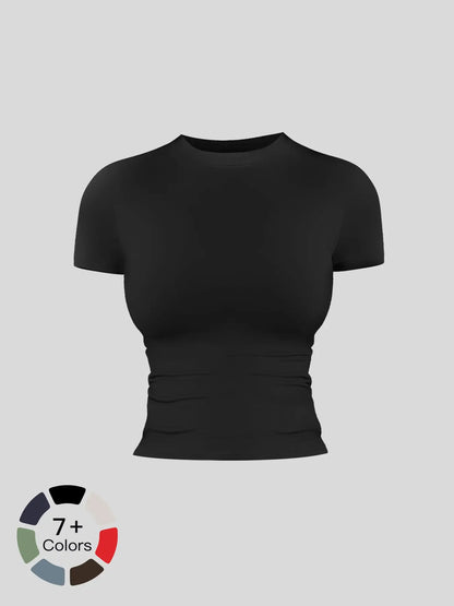 Women's Solid Color Sports Tee, Fitness Sport Top