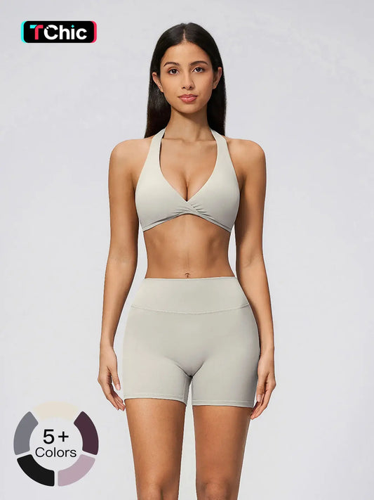 Summer New Athletic Yoga Set Deep V Lift Butt Slimming Running Sports Three-Quarter Pants, Women's Yoga