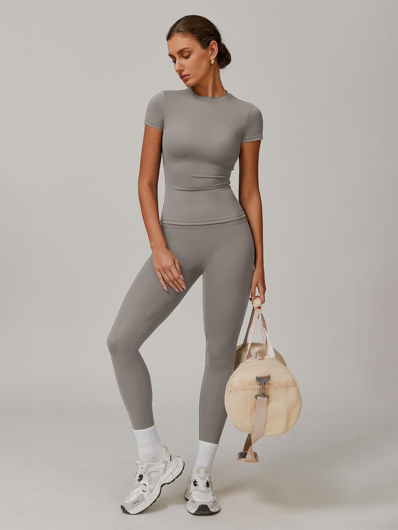 Women's Solid Color Top & High Waist Leggings Sports Set, Casual Comfy Breathable Two-piece Sports… - image 17