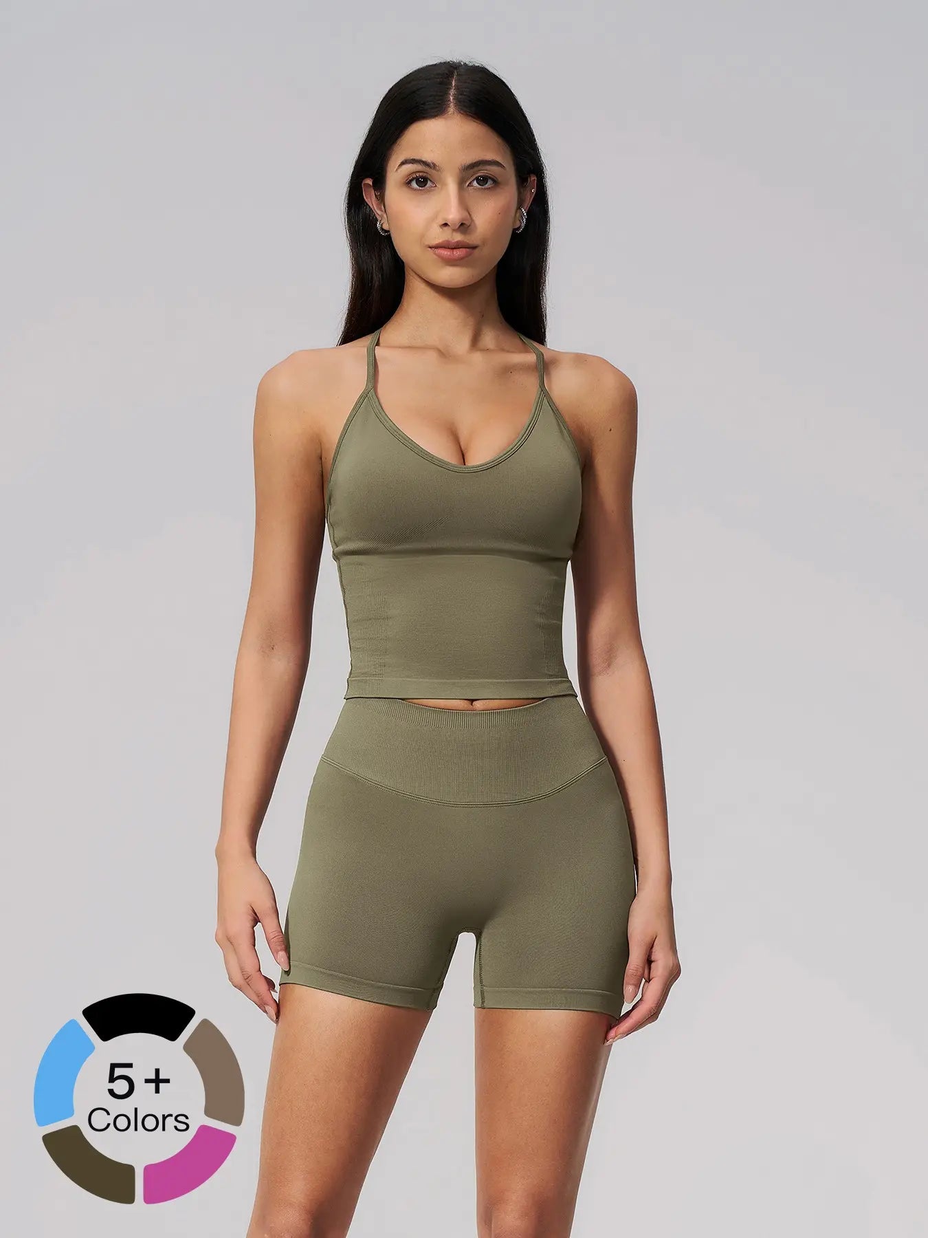 Seamless Knitted Sports Set, Cross Back Waist Trainer High-Waist Fitness Running Yoga for Women