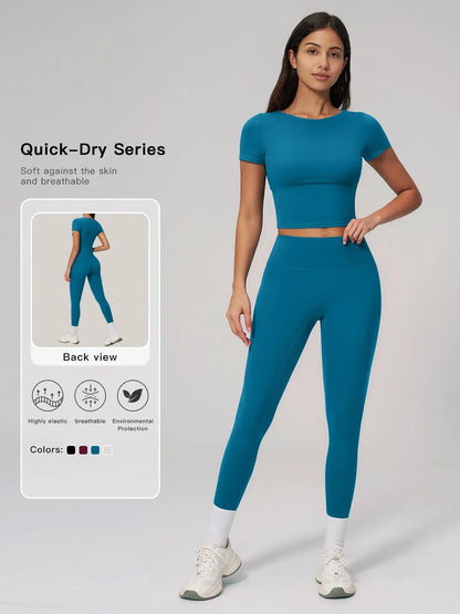 Creamy Soft Quick-Dry T-Shirt Set, High-Waisted Fitness