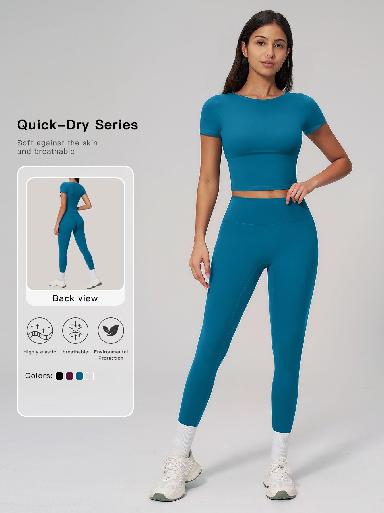 Creamy Soft Quick-Dry T-Shirt Set, High-Waisted Fitness - image 11