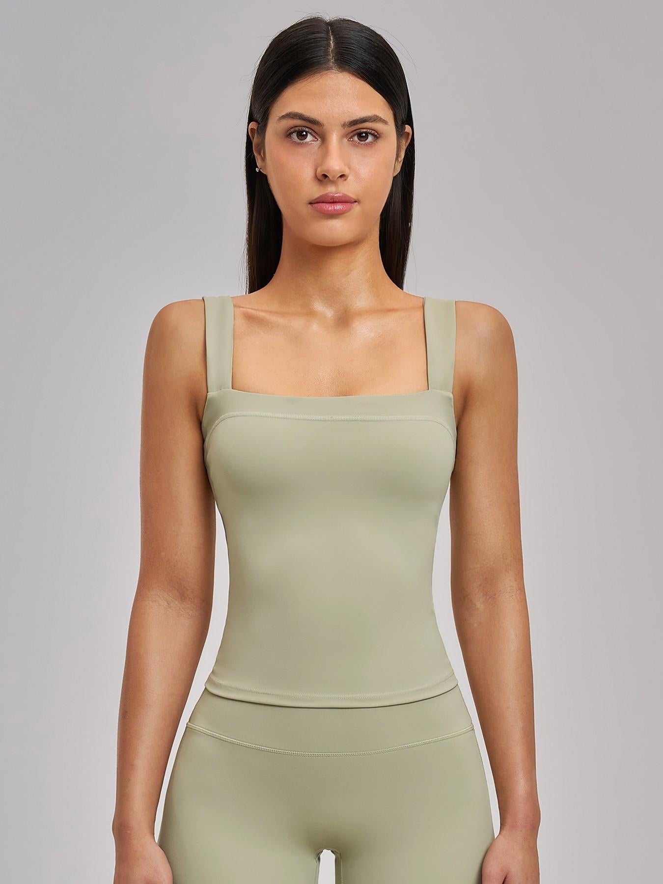 High Elasticity Square Neck Yoga Tank Top with Chest Padding, Outdoor Fitness Sports Bra for Women - image 10