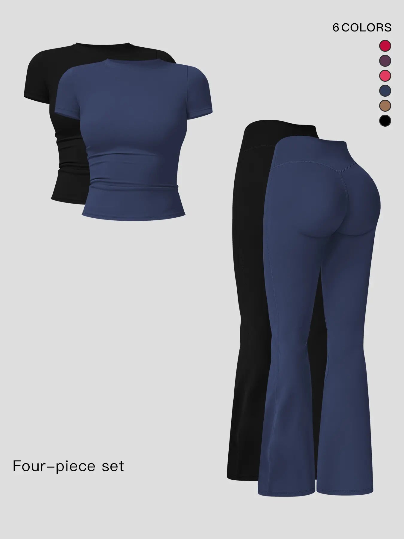 Women's Sporty Two-Piece Set, Quick-Dry Slim Fit T-Shirt & High Waist Yoga Pants