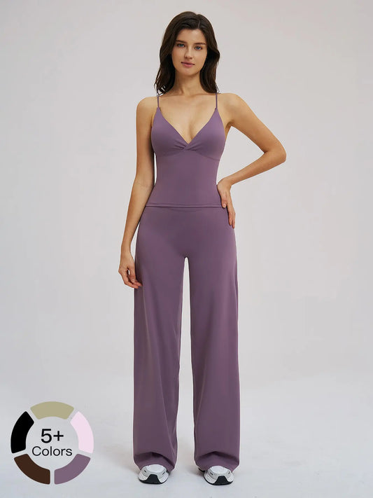 Brushed Sportswear Set, Casual Wide-Leg Backless Two-Piece Outfit - image 4