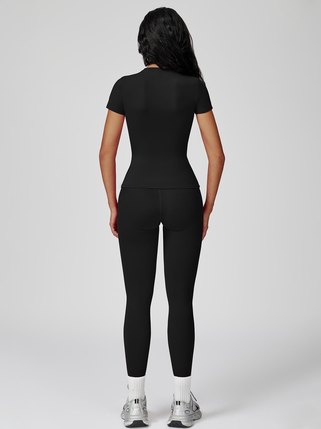 Women's High-Strength Yoga Set, Sporty High Stretch Round Neck Slim-Fit Workout - image 15