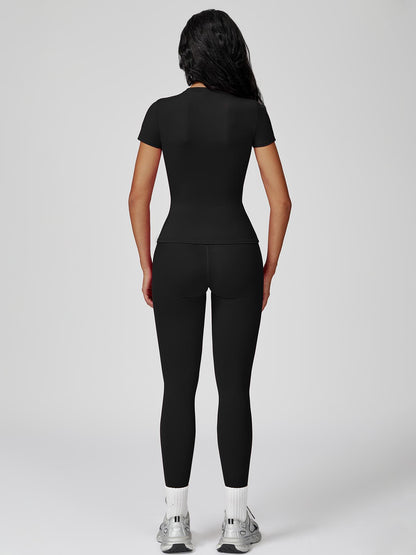 Women's High-Strength Yoga Set, Sporty High Stretch Round Neck Slim-Fit Workout - image 15