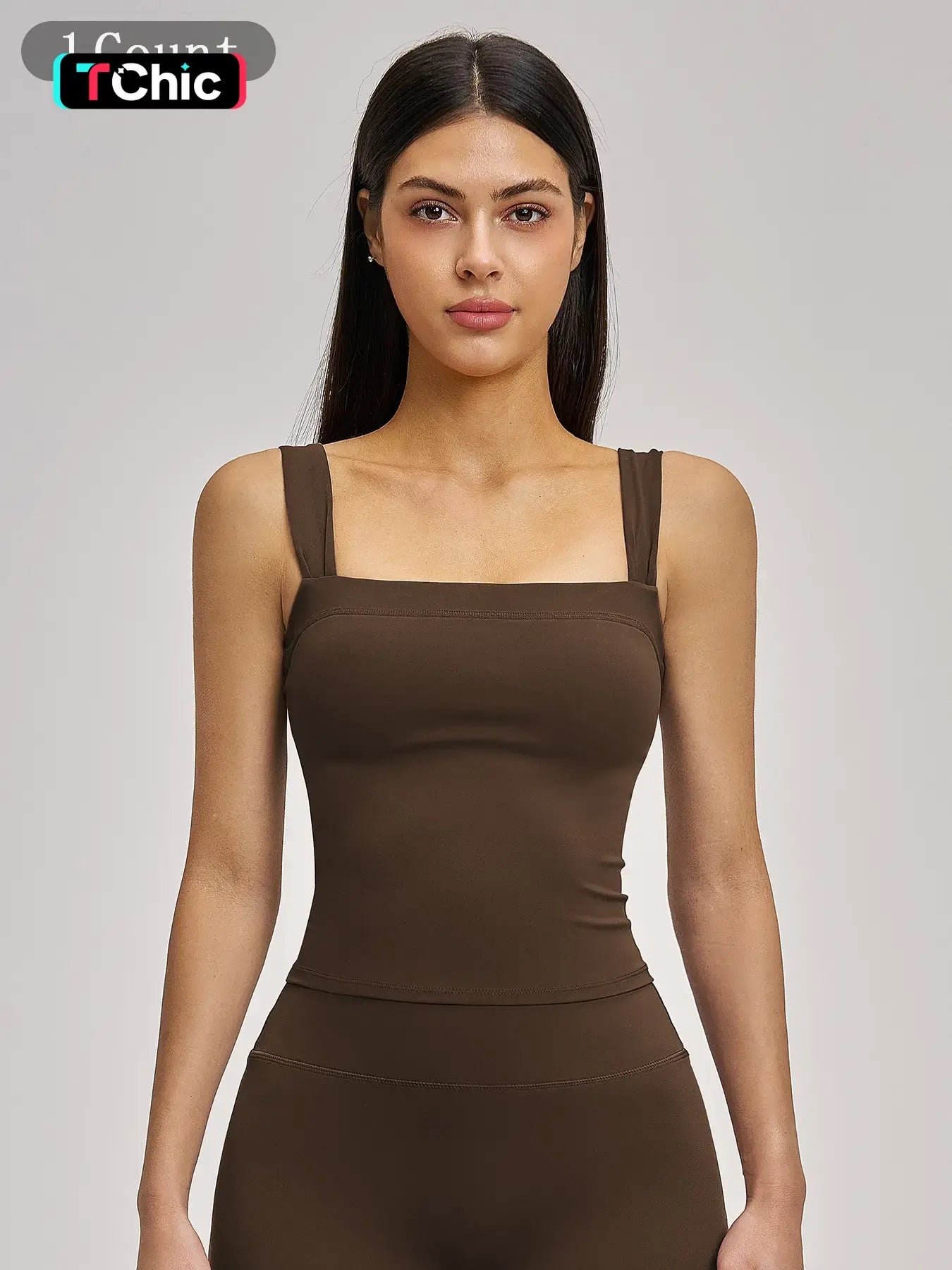 High Elasticity Square Neck Yoga Tank Top with Chest Padding, Outdoor Fitness Sports Bra for Women