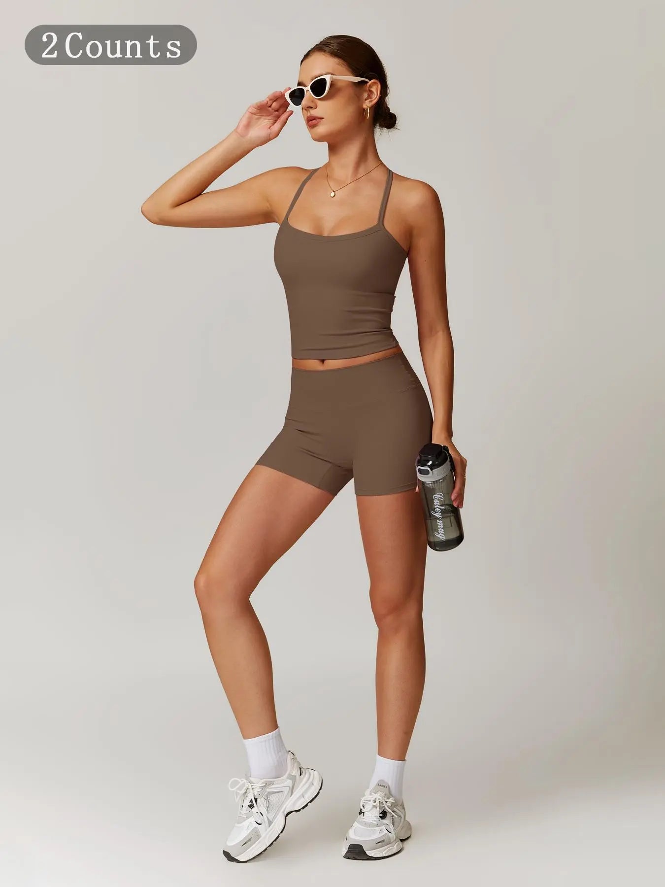 Women's Backless Crop Cami & Shorts Set for Activewear and Yoga