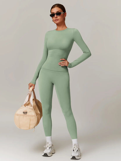 Women’s Quick Dry Long Sleeve & High Waist Leggings Sets for Fitness