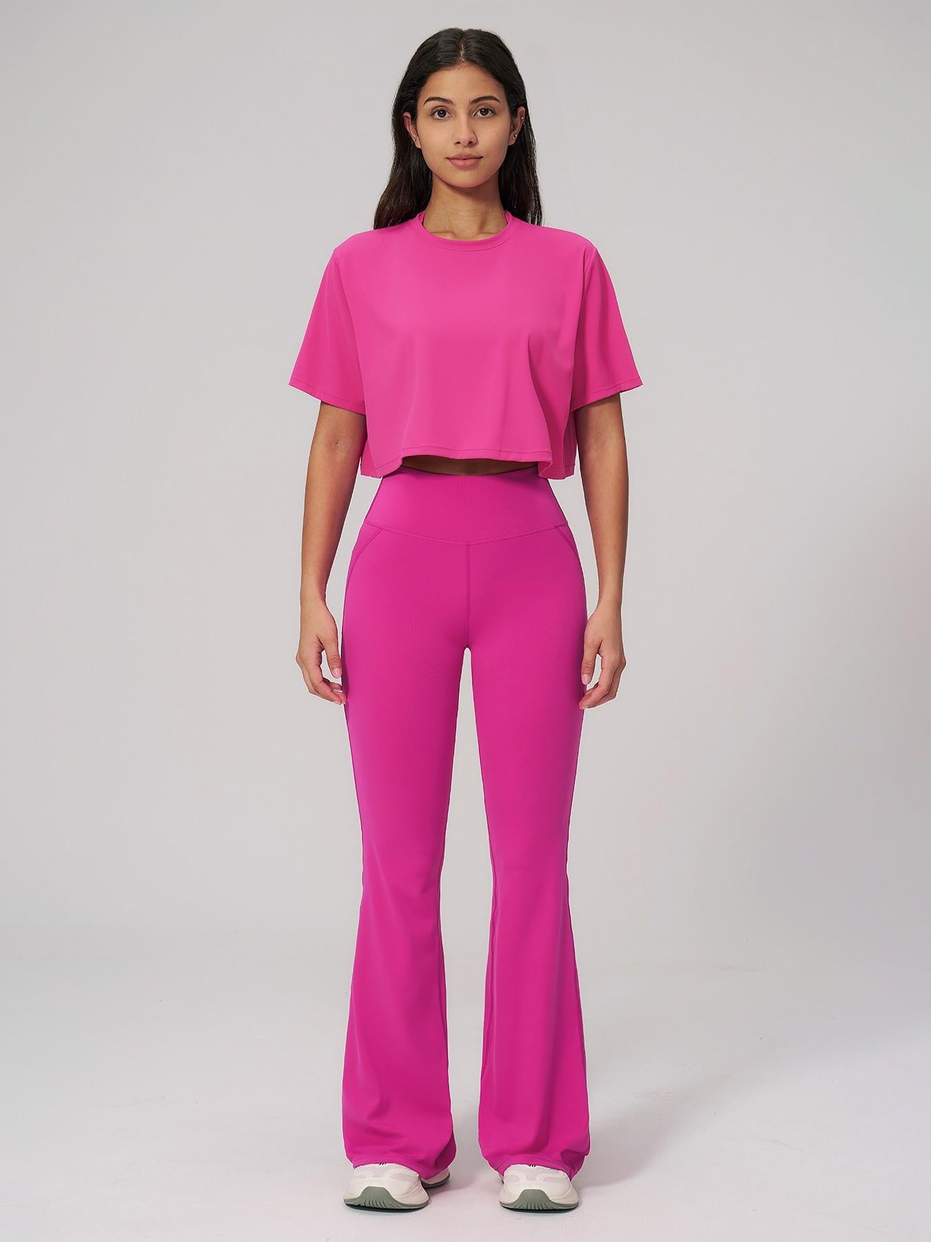 Women's Quick-Dry Yoga Set, Short Sleeve Tight-Fit Top & Long Pants - image 14