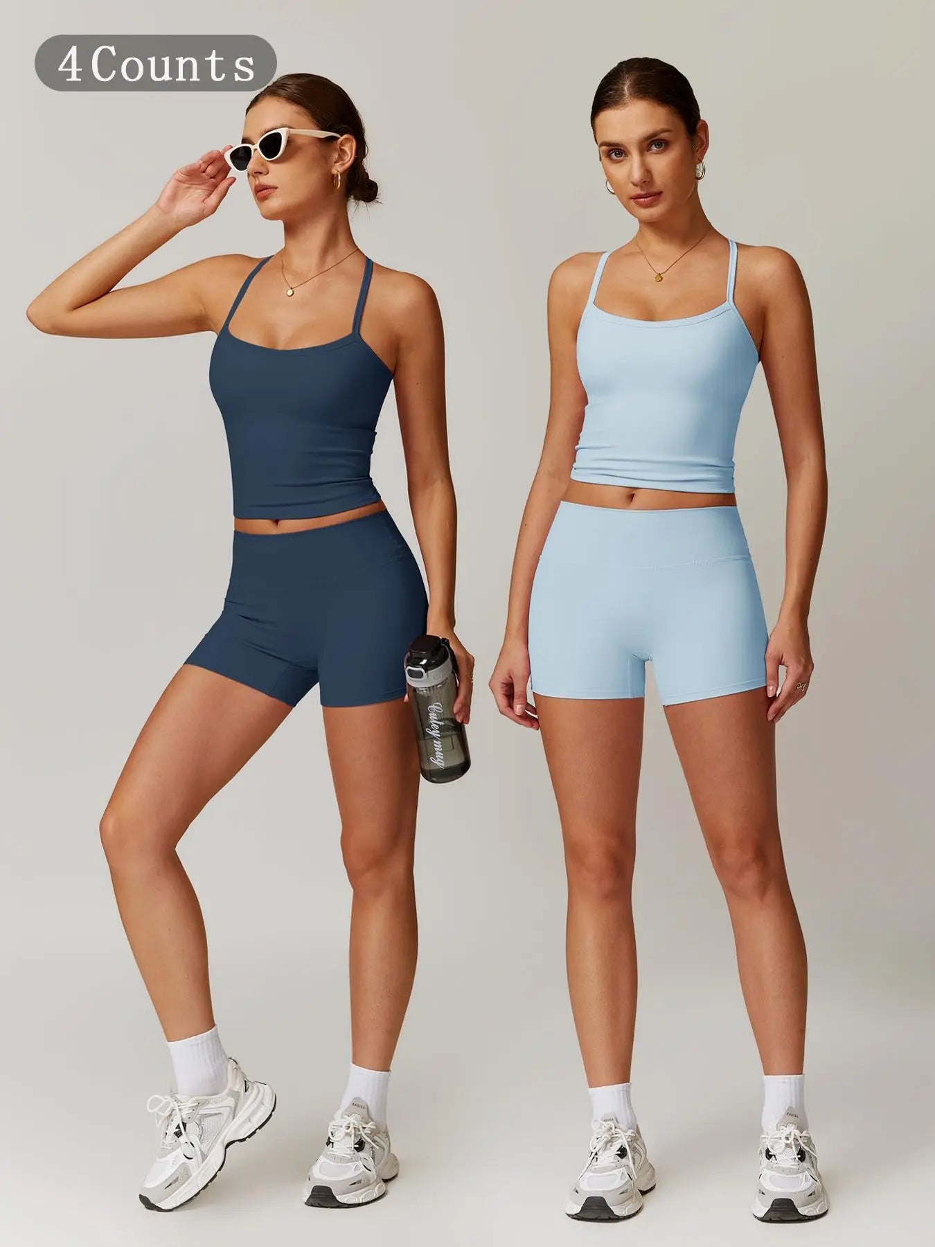 Women's Backless Crop Cami & Shorts Set for Activewear and Yoga