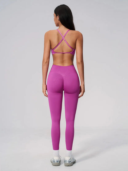 Seamless Knitted Sport Set, Cross Back Waist Trainer High-Waist Fitness Running Yoga for Women - image 7