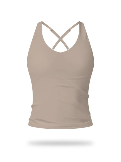 Women's Solid Color Criss Cross Back Sports Bra, Workout Bra