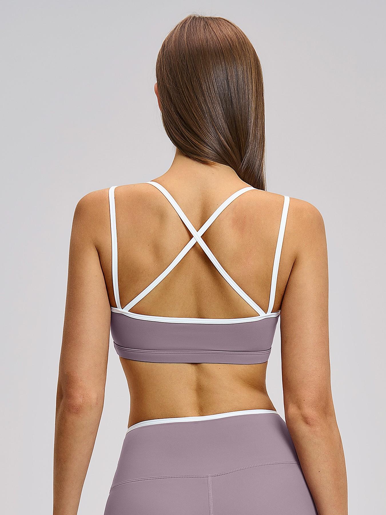 Colorblock Skin-Touch Sports Bra, Quick-Dry Tight-Fitting Cross-Back Sport Tank Top - image 12