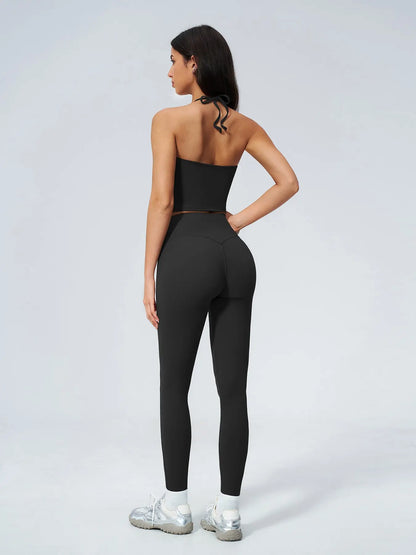 V-Neck Halter Sports Set, High Waist Butt Lifting - image 9