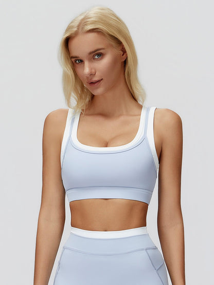 Cross-Border Nude Feel Fake Two-Piece Sports Bra, Ribbed Colorblock Yoga Bra - image 10
