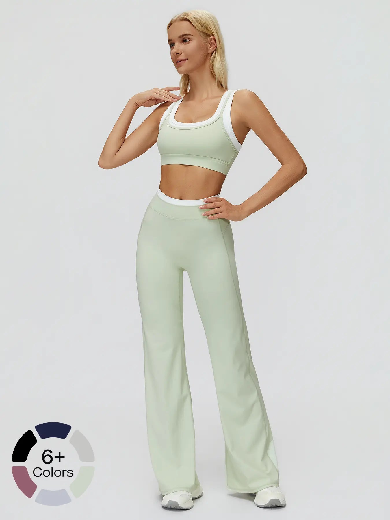 Women's Two-Piece Colorblock Yoga Set, High-Waisted Ribbed Casual Fitness Sportswear - image 2