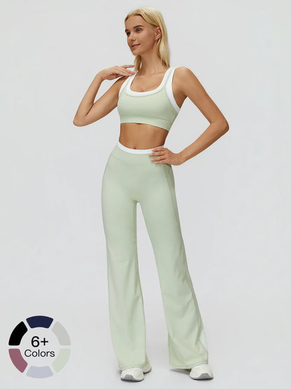 Women's Two-Piece Colorblock Yoga Set, High-Waisted Ribbed Casual Fitness Sportswear - image 2