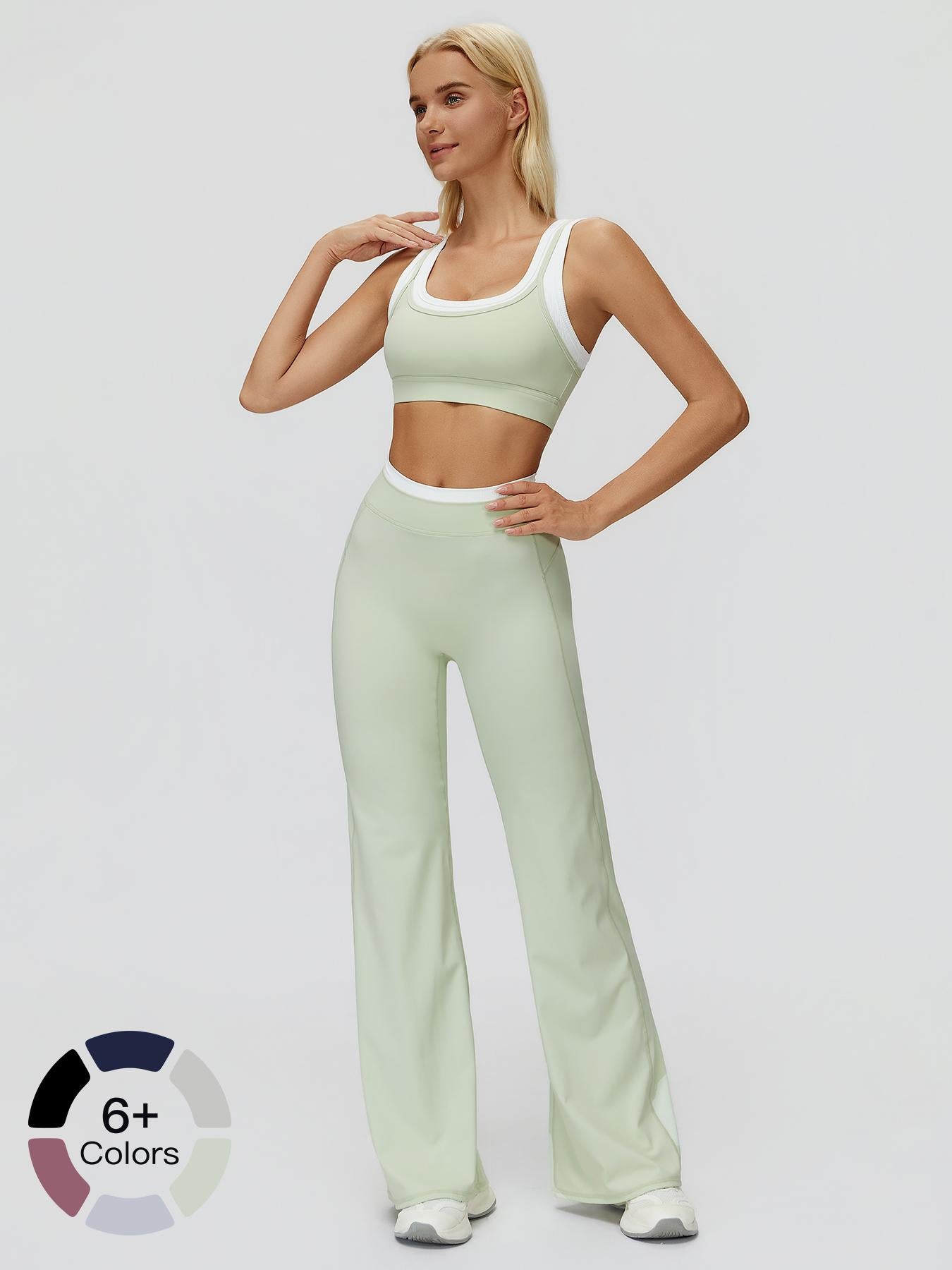 Women's Two-Piece Colorblock Yoga Set, High-Waisted Ribbed Casual Fitness Sportswear - image 20