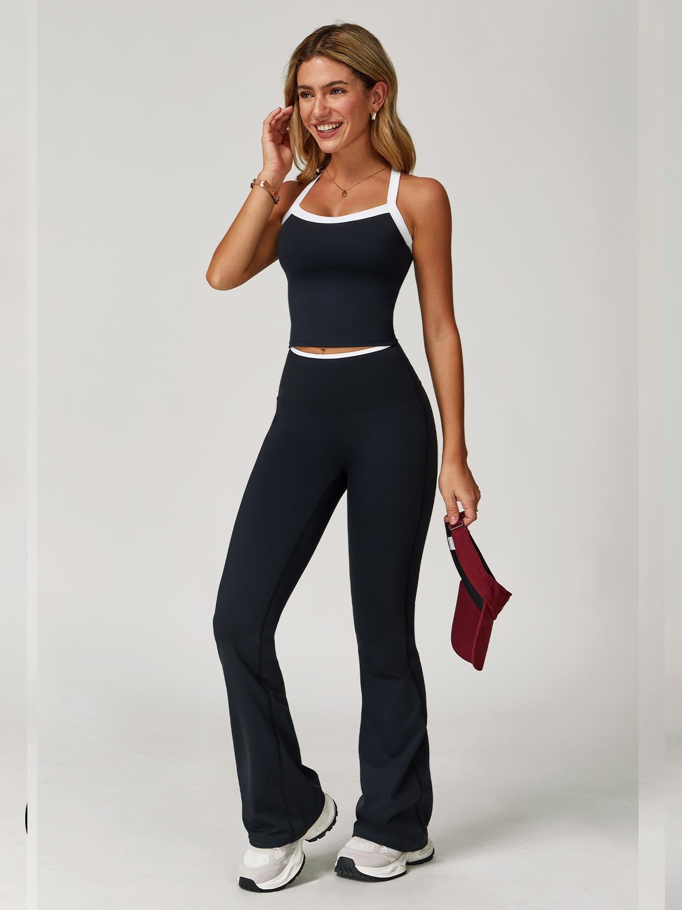 Women's Colorblock Sports Set, Sports Bra & Flare Leg Pants - image 11