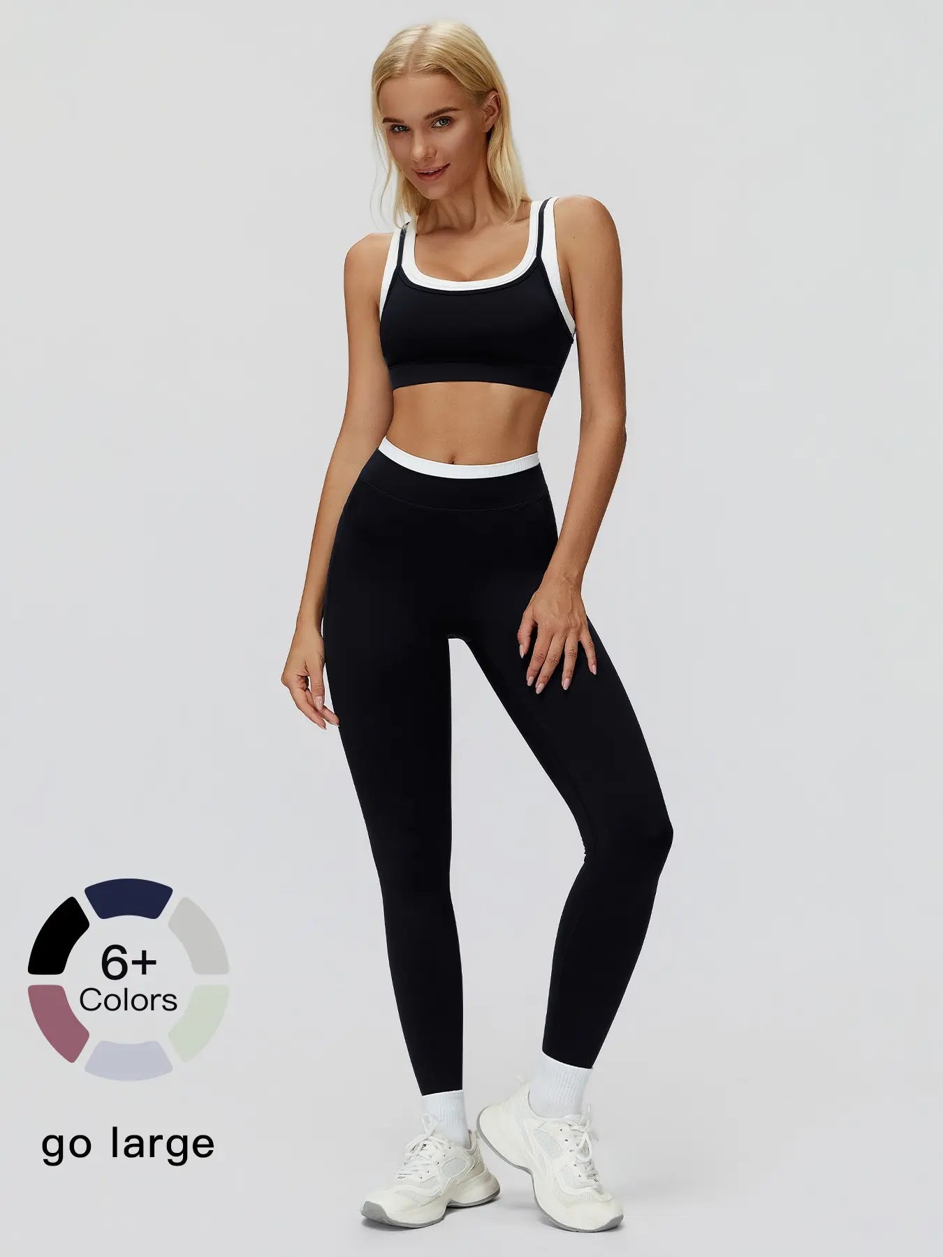 Women's Two-Piece Colorblock Yoga Set, High-Waisted Ribbed Casual Fitness Sportswear