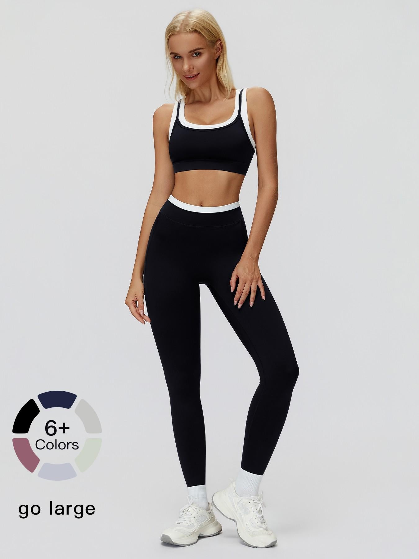 Women's Two-Piece Colorblock Yoga Set, High-Waisted Ribbed Casual Fitness Sportswear - image 23