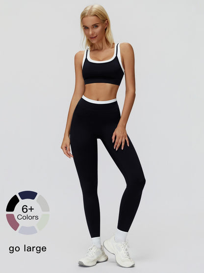 Women's Two-Piece Colorblock Yoga Set, High-Waisted Ribbed Casual Fitness Sportswear - image 23