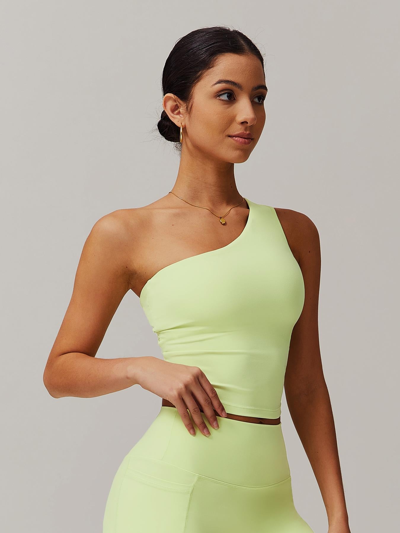 Women's Solid Color One Shoulder Sports Bra, High Stretch Comfortable Breathable Quick Drying Yoga Bra - image 13