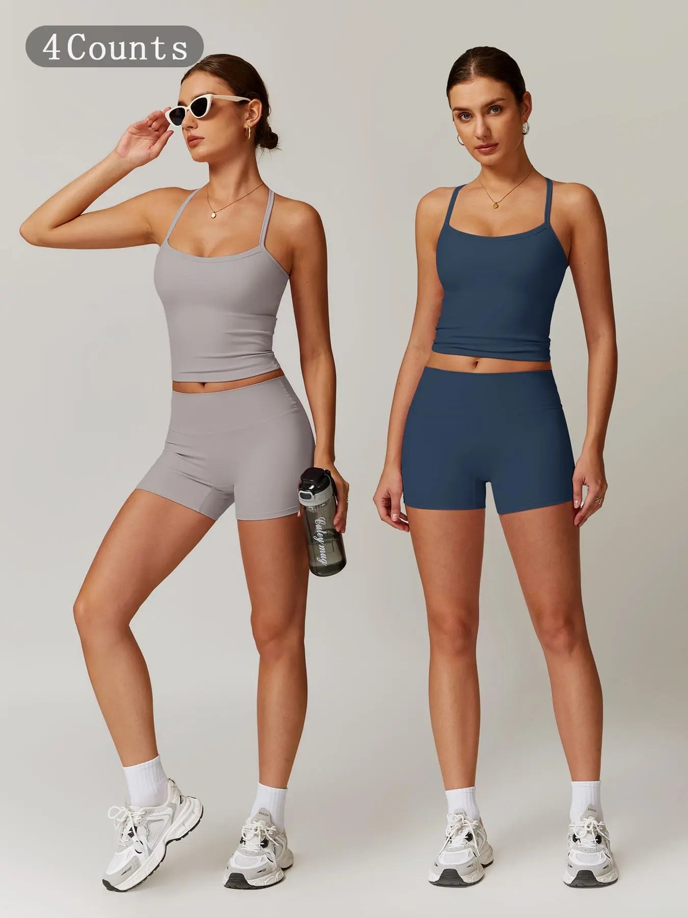 Women's Backless Crop Cami & Shorts Set for Activewear and Yoga