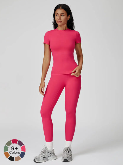 Women's High-Strength Yoga Set, Sporty High Stretch Round Neck Slim-Fit Workout