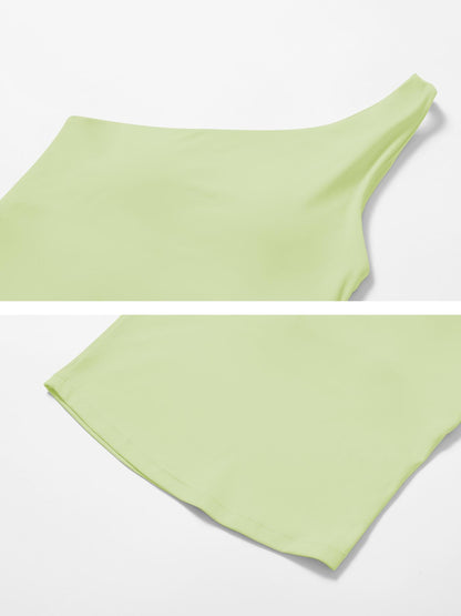 Women's Solid Color One Shoulder Sports Bra, High Stretch Comfortable Breathable Quick Drying Yoga Bra - image 19