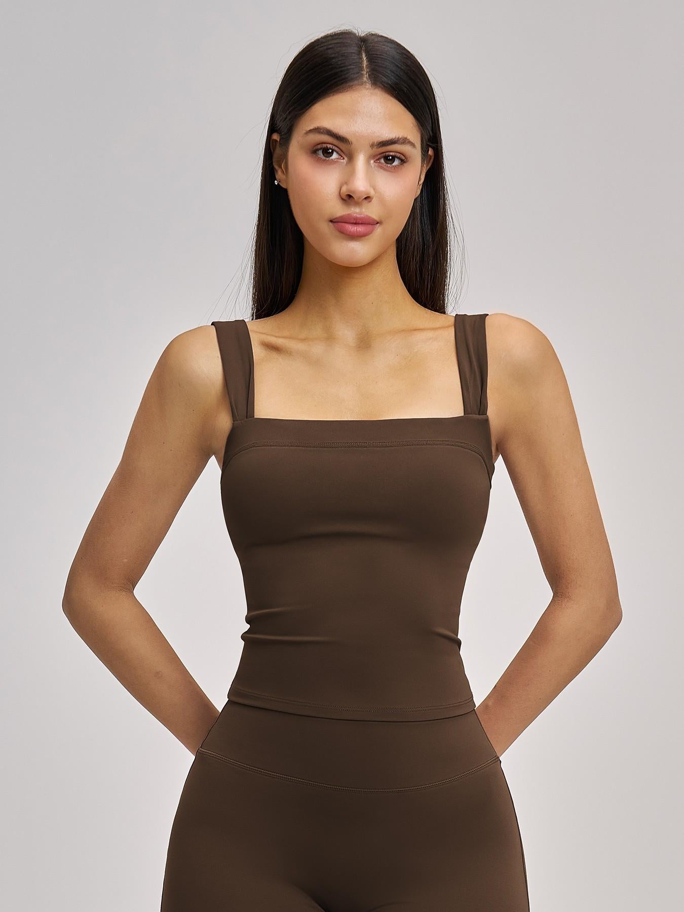 High Elasticity Square Neck Yoga Tank Top with Chest Padding, Outdoor Fitness Sports Bra for Women - image 13
