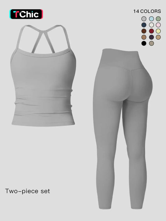 Women's Quick-Dry Yoga Vest Set, Activewear Workout Set
