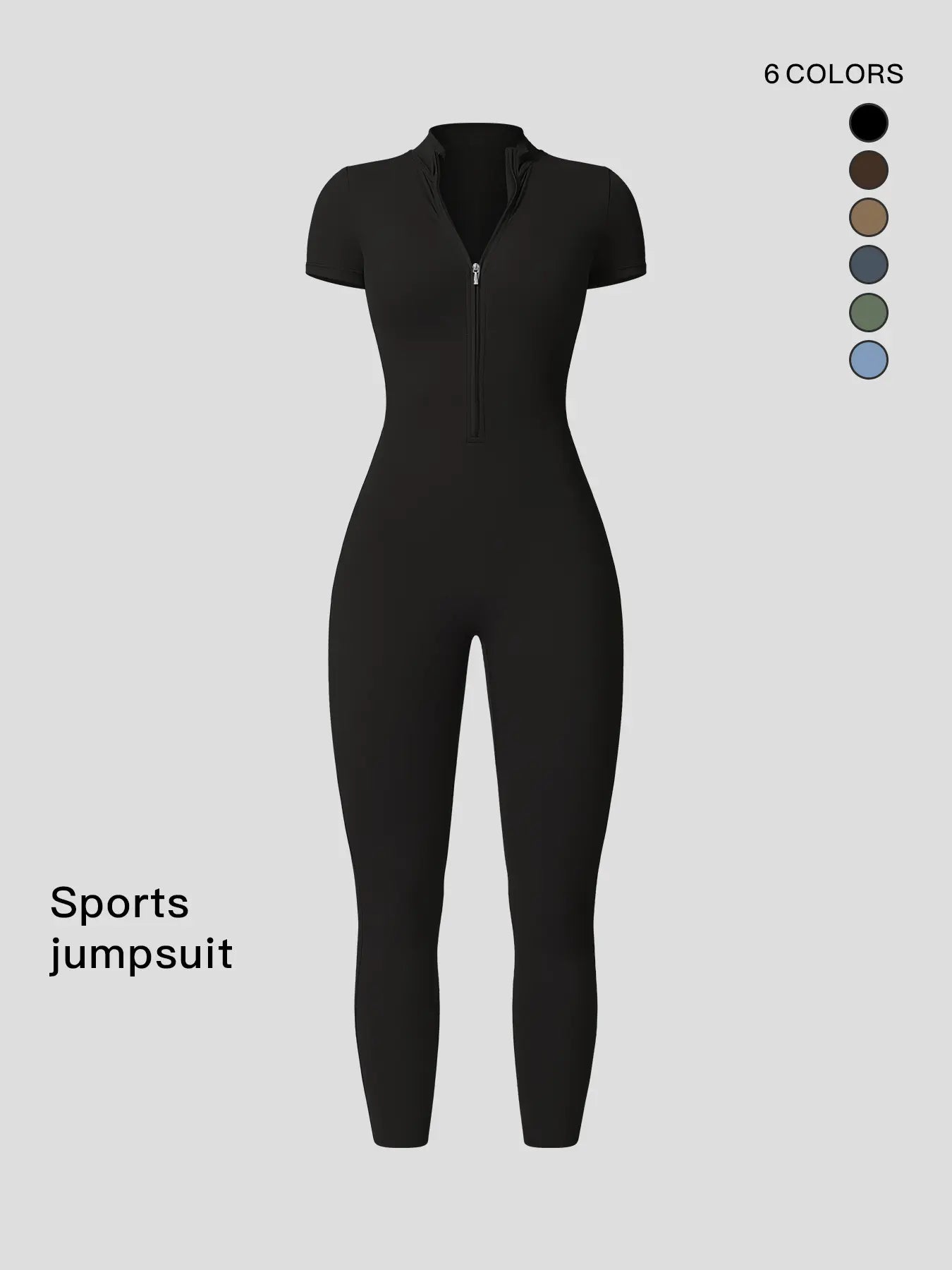Women's Solid Zipper Mock Neck Sports Jumpsuit, Summer Outfits 2024