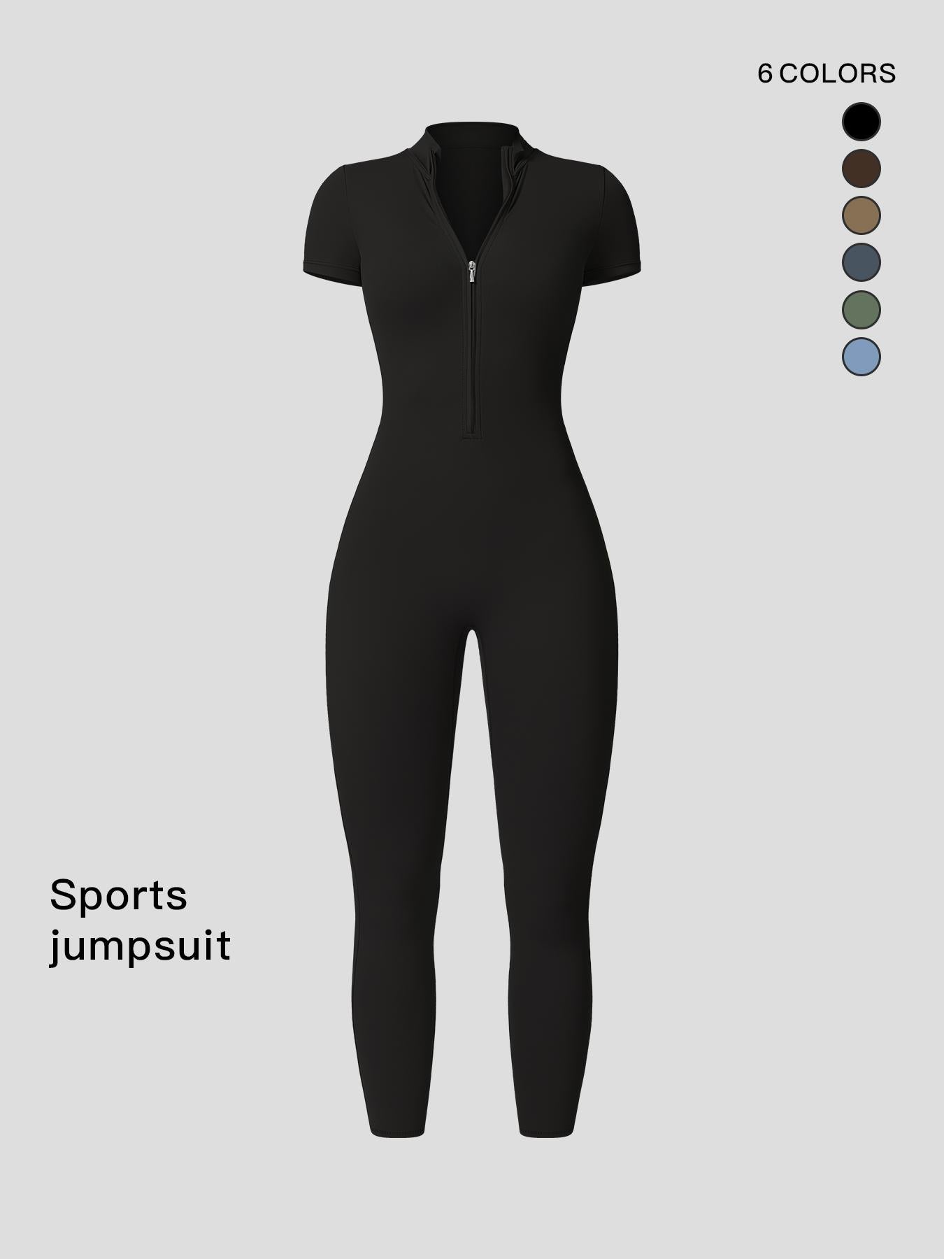 Women's Solid Zipper Mock Neck Sports Jumpsuit, Summer Outfits 2024 - image 11
