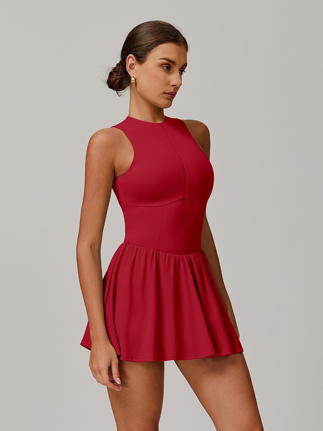 Cloudy Feel Fake Two-Piece Stand Collar Dress, Outdoor Running Anti-Exposure Underwear - image 15