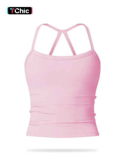 Women's Solid Backless Sports Cami Top, Quick Drying Breathable Sports Cami Top
