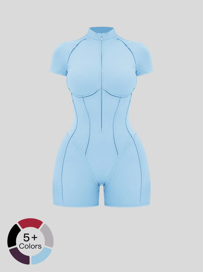 European and American Cross-Border Fitness One-Piece, Stand Collar Zipper