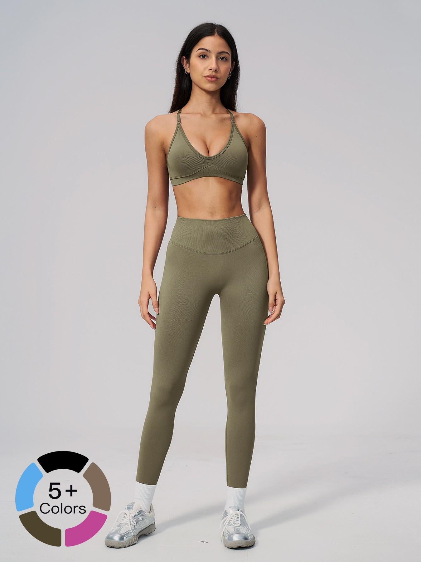 Seamless Knitted Sport Set, Cross Back Waist Trainer High-Waist Fitness Running Yoga for Women - image 22