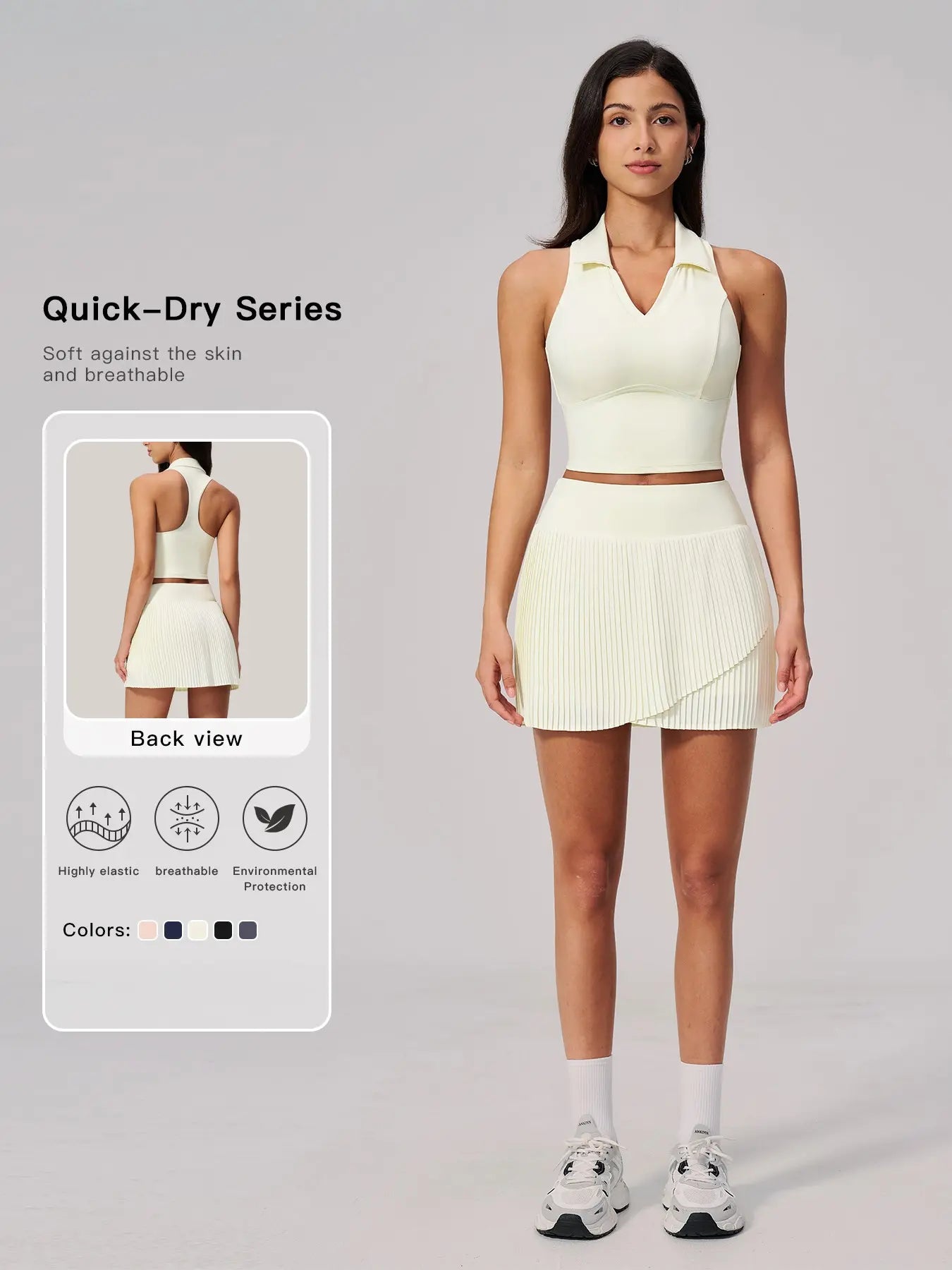 Summer Pilates Yoga Set for Women, Fixed Cup Collar Side Pocket Tennis Dress - image 2