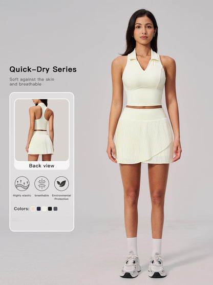 Summer Pilates Yoga Set for Women, Fixed Cup Collar Side Pocket Tennis Dress - image 11