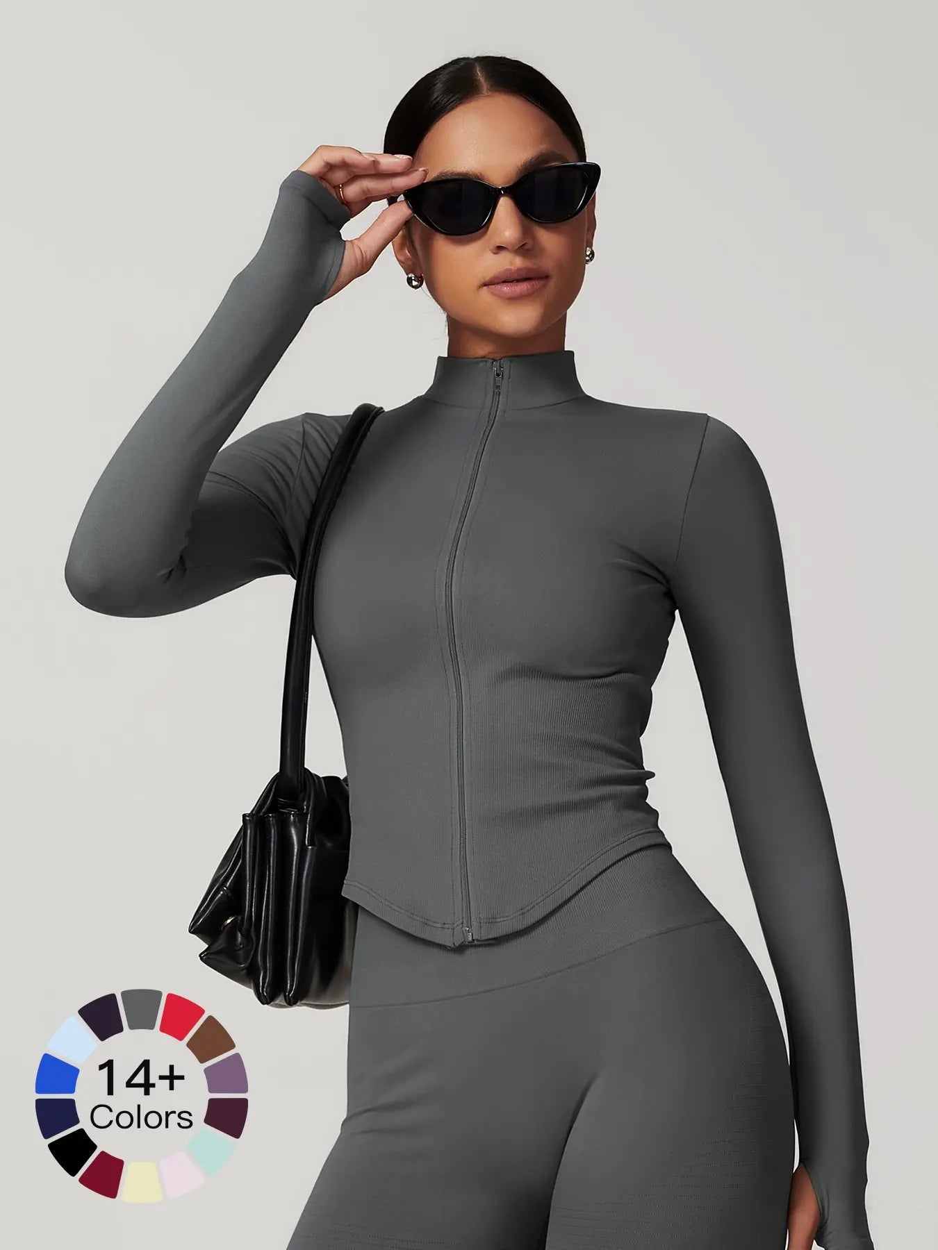 Women's Stand Collar Zipper Long Sleeve Yoga Jacket, Tight Fit Quick-Dry Yoga Wear
