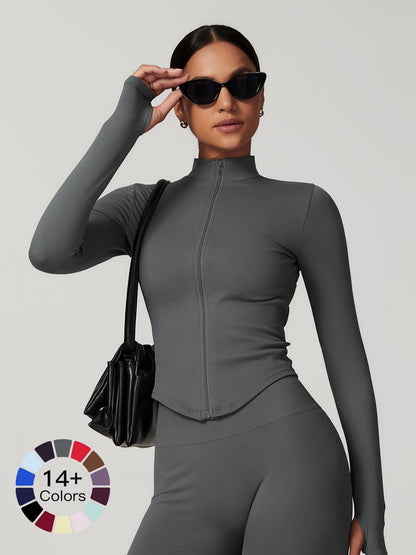 Women's Stand Collar Zipper Long Sleeve Yoga Jacket, Tight Fit Quick-Dry Yoga Wear - image 24