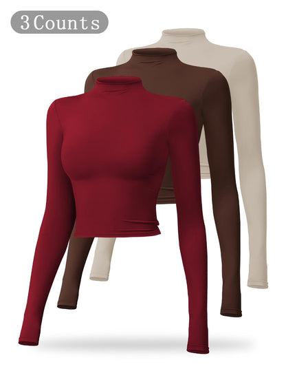 Women's Solid Mock Neck Sports Tee, Quick-Dry Breathable Long Sleeve T-Shirt for Yoga - image 30