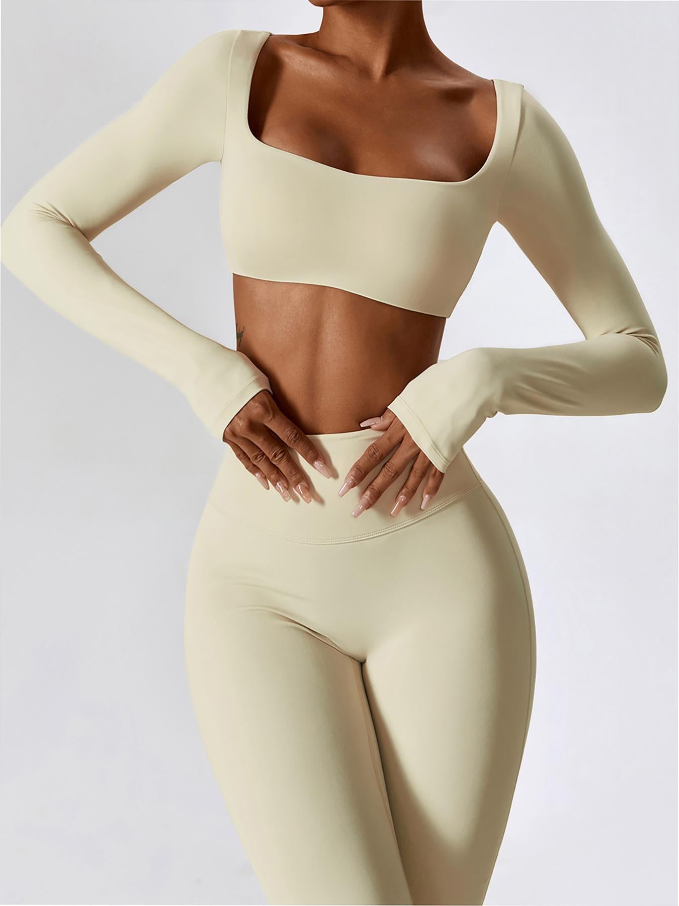 Women's Solid Square Neck Crop Top & High Waist Flare Leg Pants Tracksuit Set, Sporty Comfy… - image 15